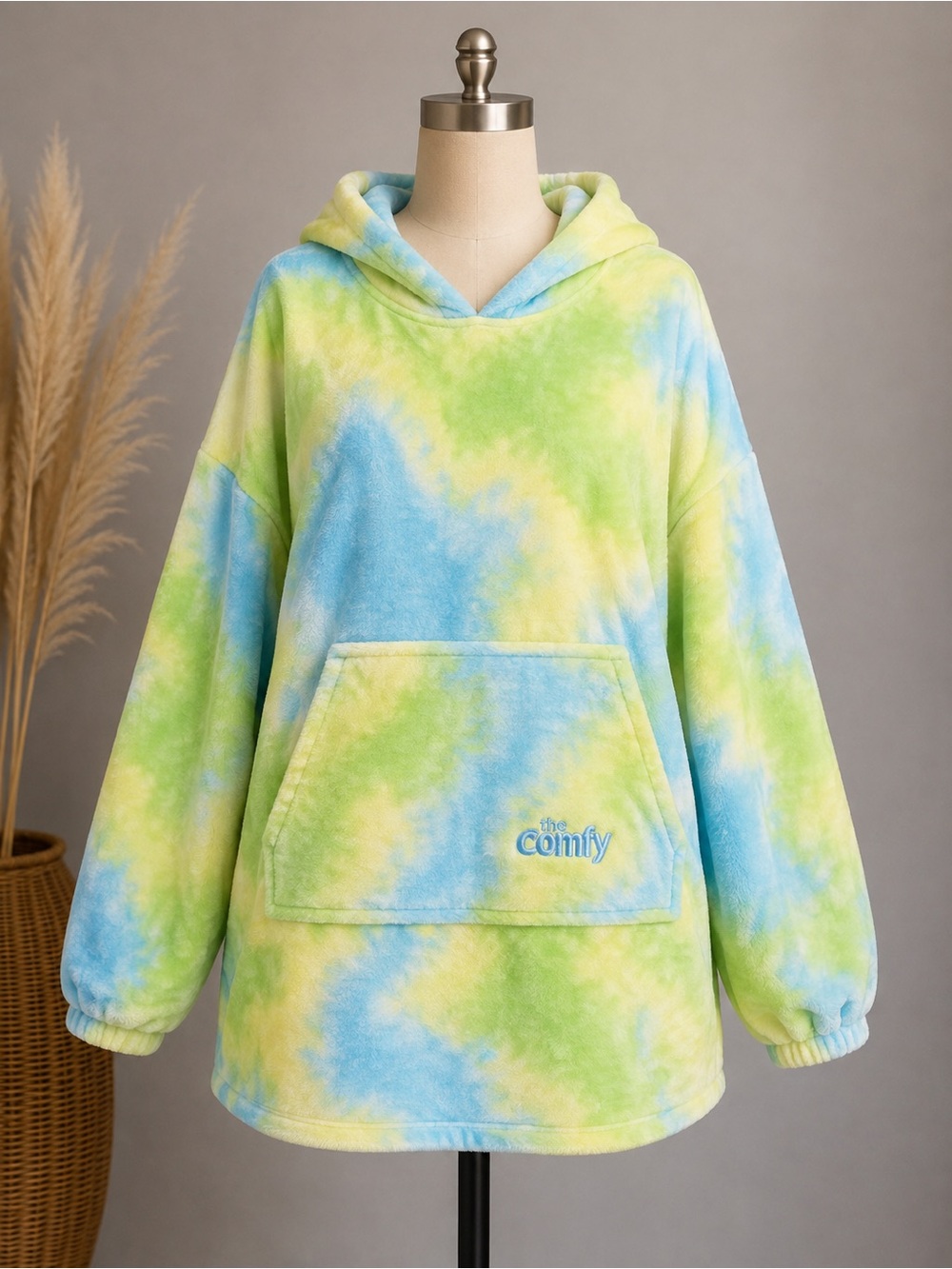 The Comfy Kids Plush Tie-Dye Hoodie in Blue & Green